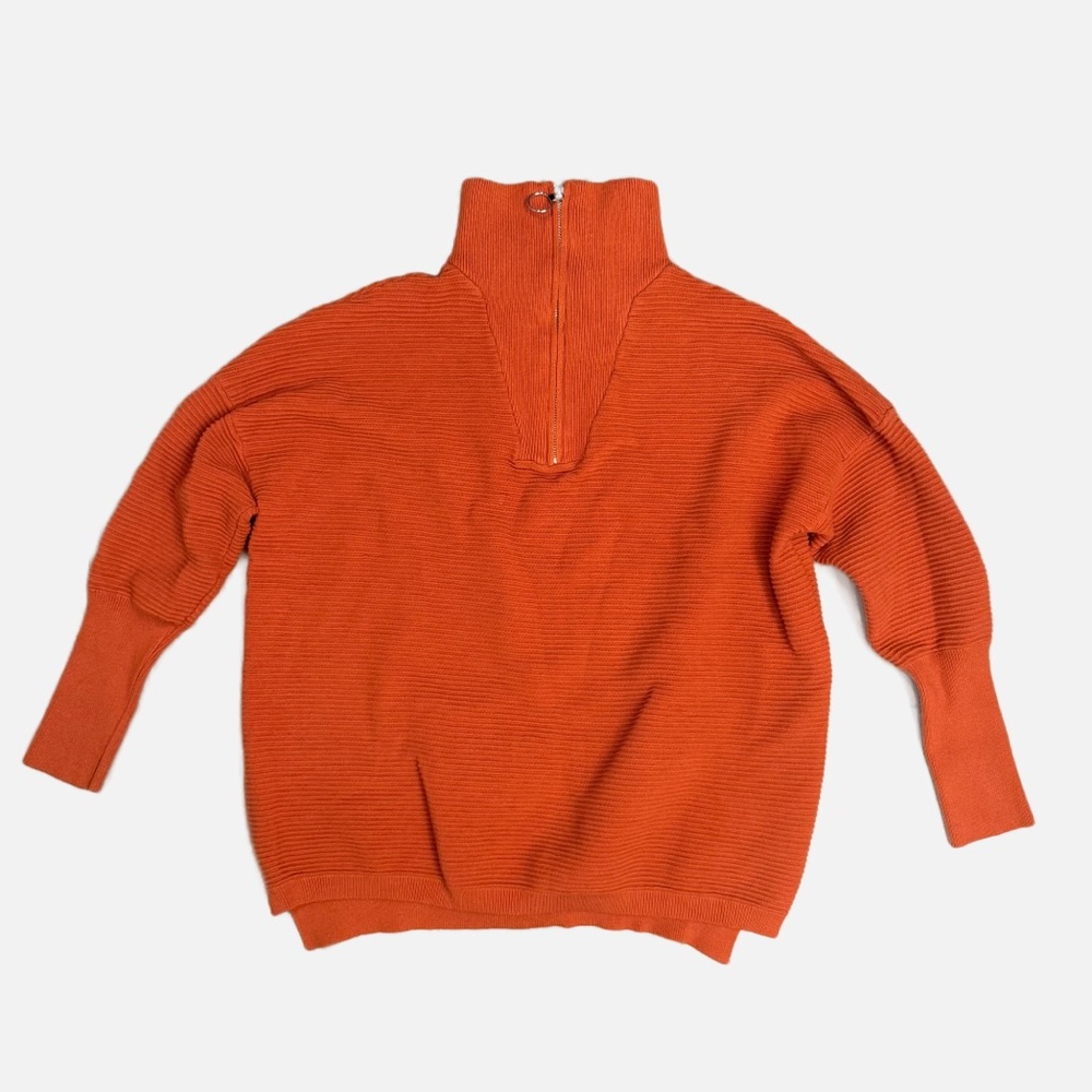 Orange Quarter Zip Sweater Women's Small Pullover Sweater Cozy‎ Chunky Oversized